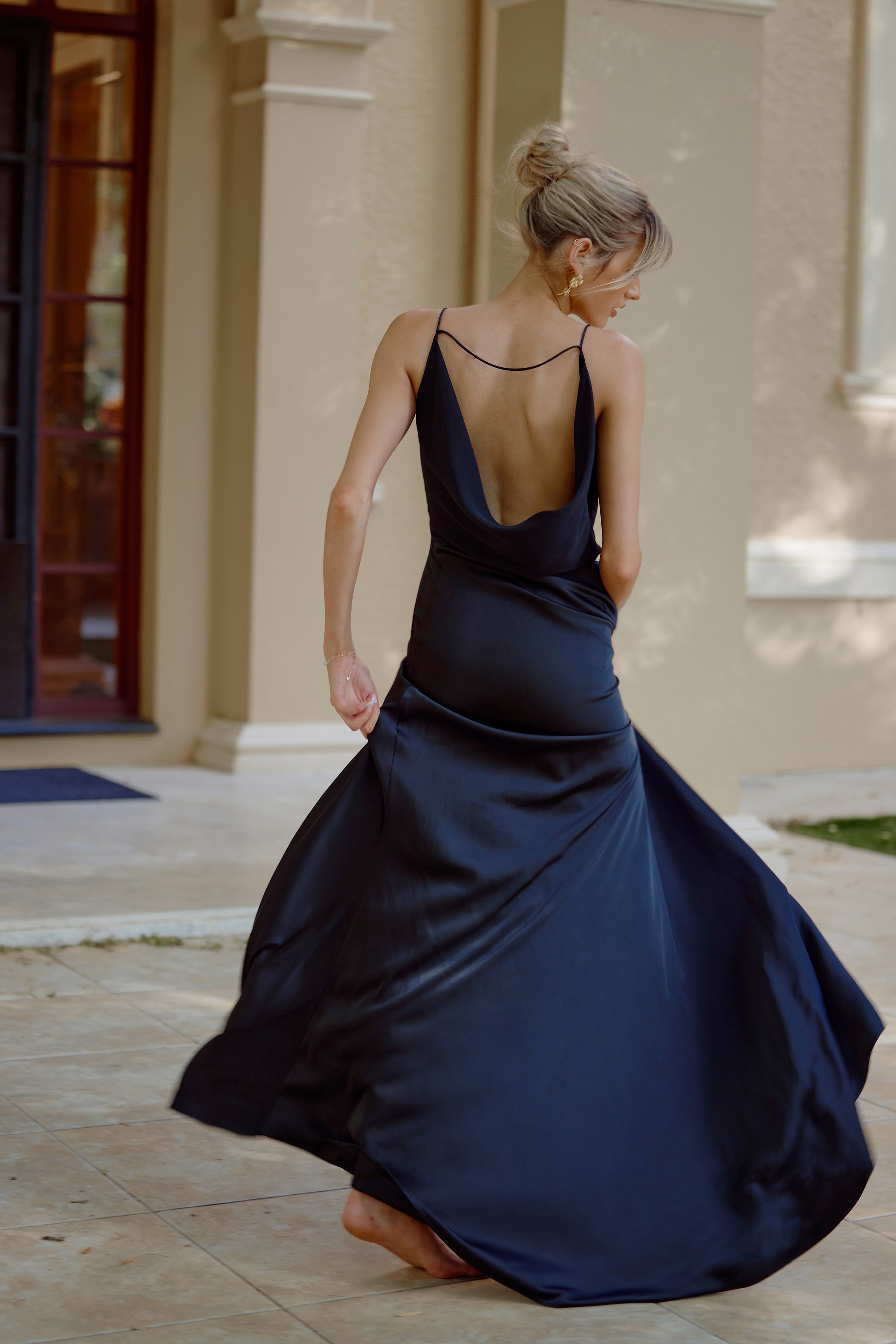 Black cowl neck prom clearance dress