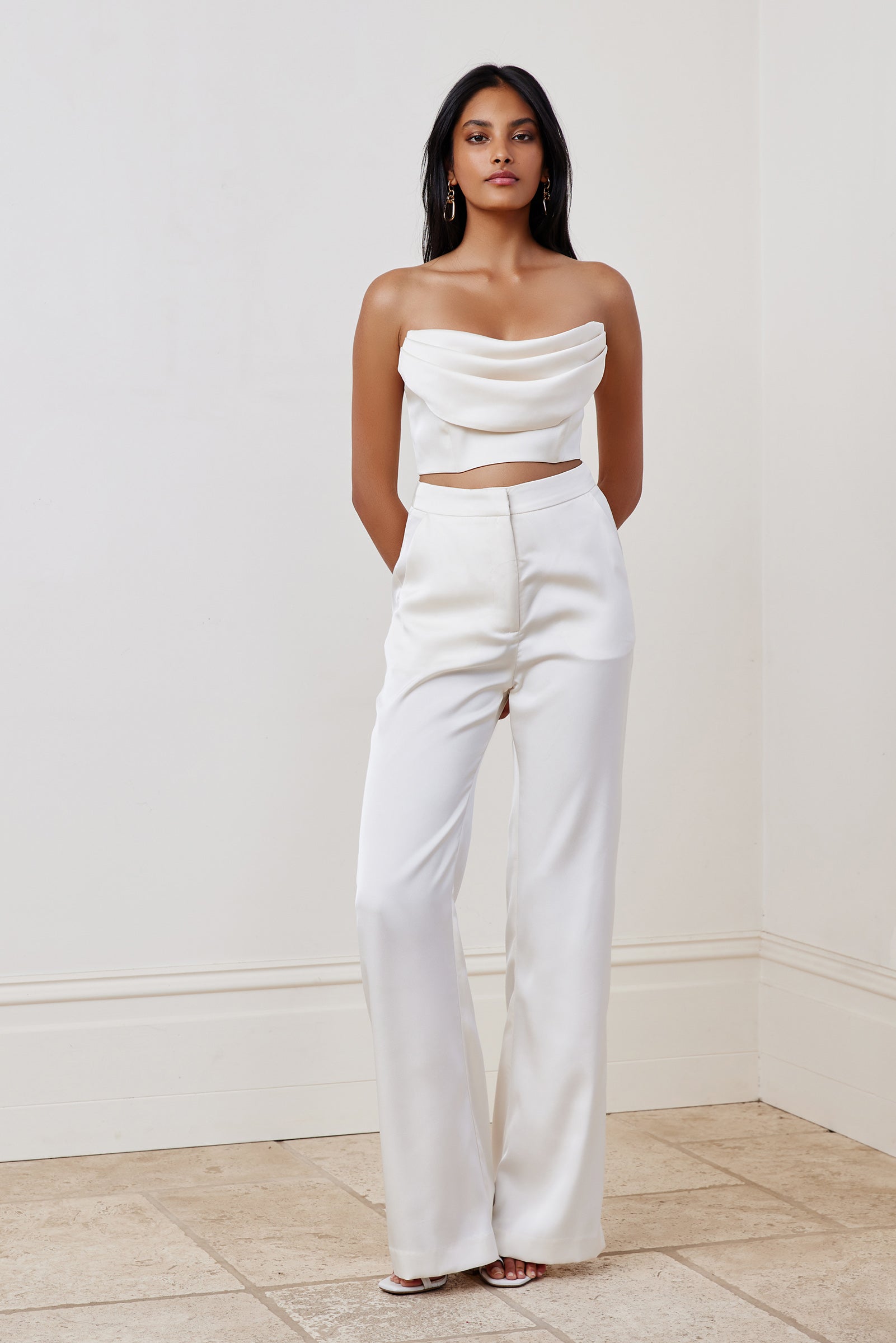 WIDE-LEG HIGH-WAIST TROUSERS - Oyster-white