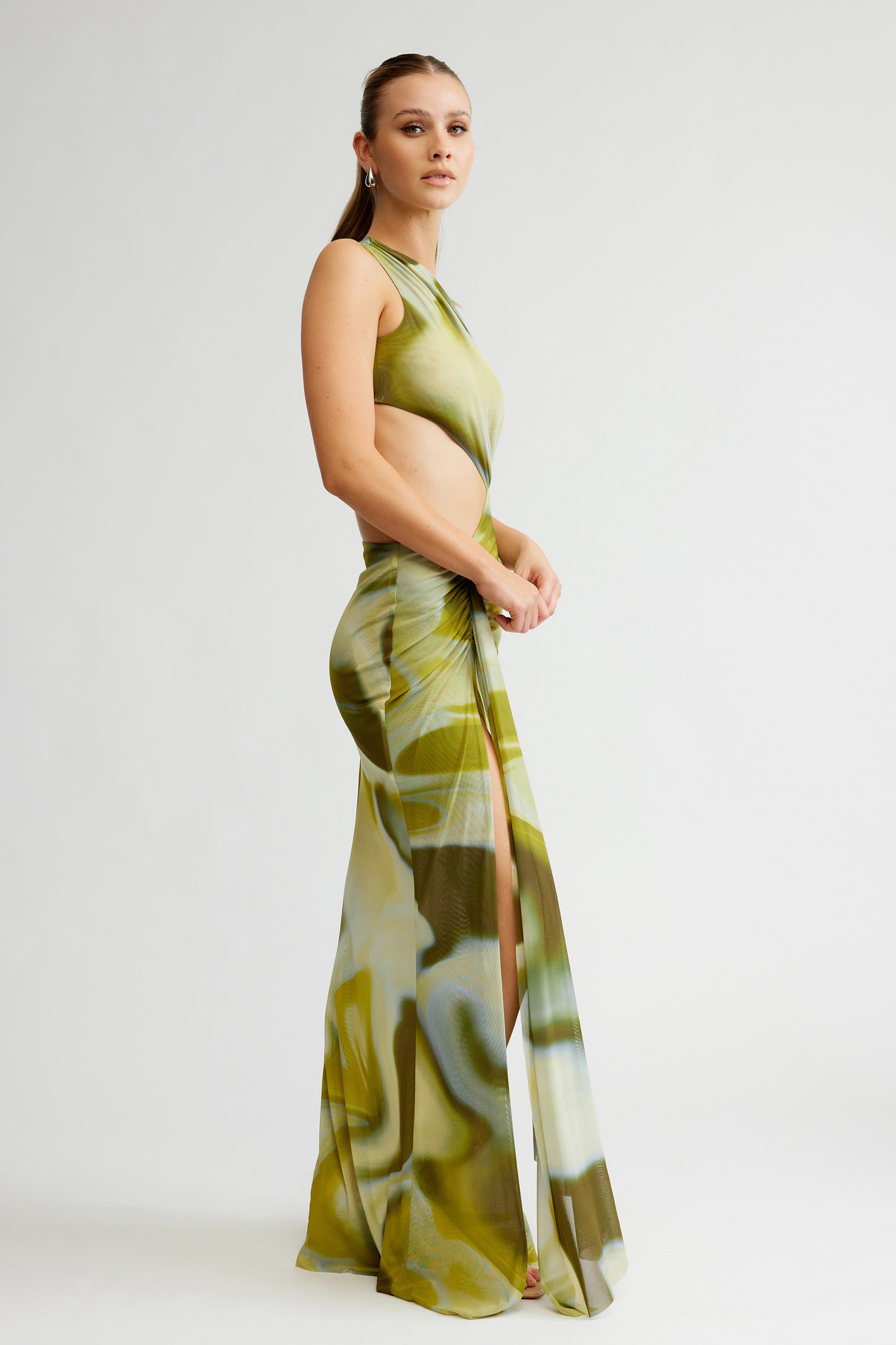 Zaniah Dress - Sage Liquify Print