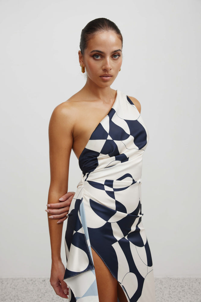 Samira Dress - Abstract Navy Print