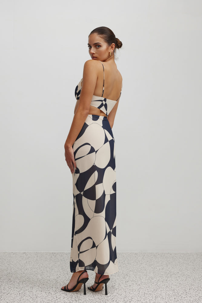 Asia Dress - Abstract Navy Print