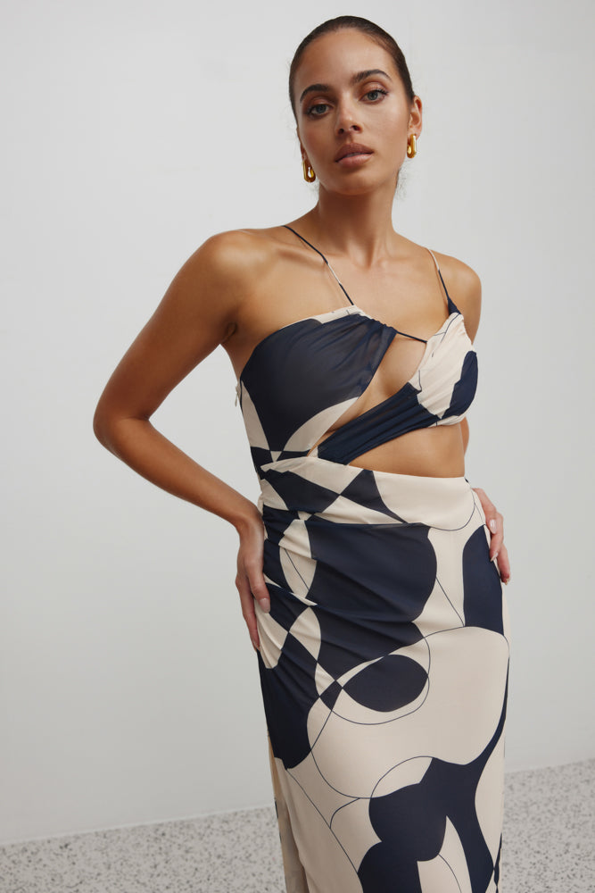 Asia Dress - Abstract Navy Print